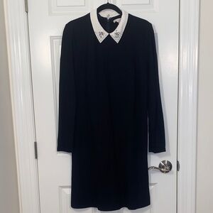 Loft Black Dress with Embellished Collar size 14